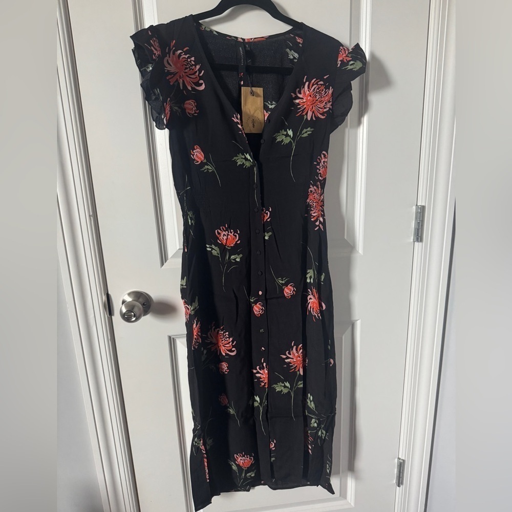 NWT Knot Sisters Black and Orange Buttoned Midi Sundress Size Small